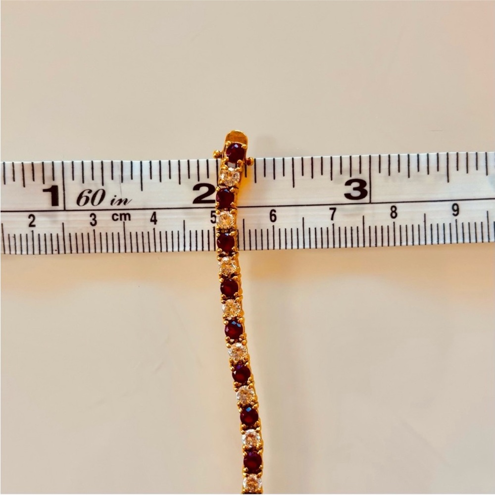 Tennis Bracelet with Simulate Ruby Gemstones and CZ Diamonds 14K Gold/Sterling - Picture 9 of 11